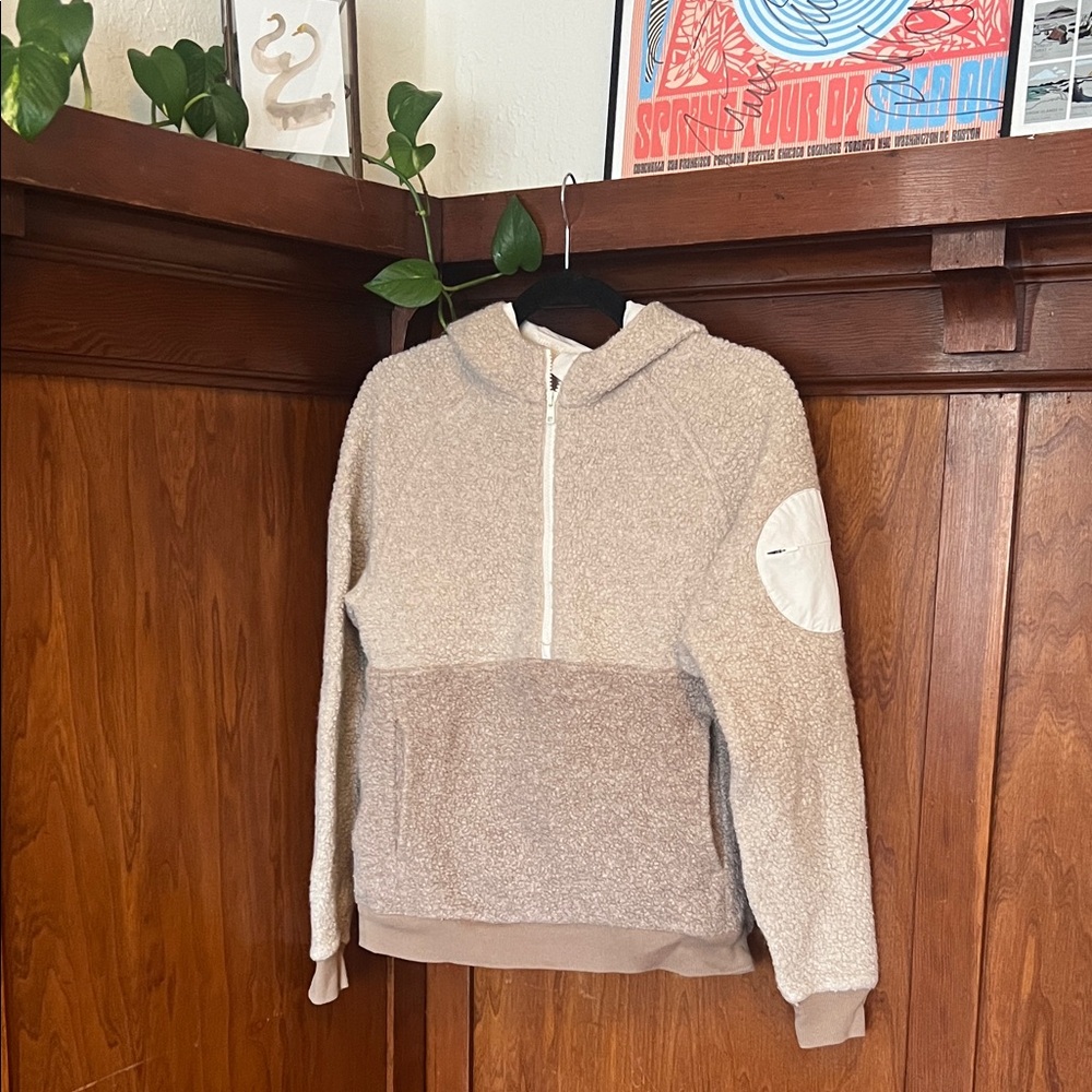 Outdoor Voices Beige Cream Wool Half‑Zip Hoodie